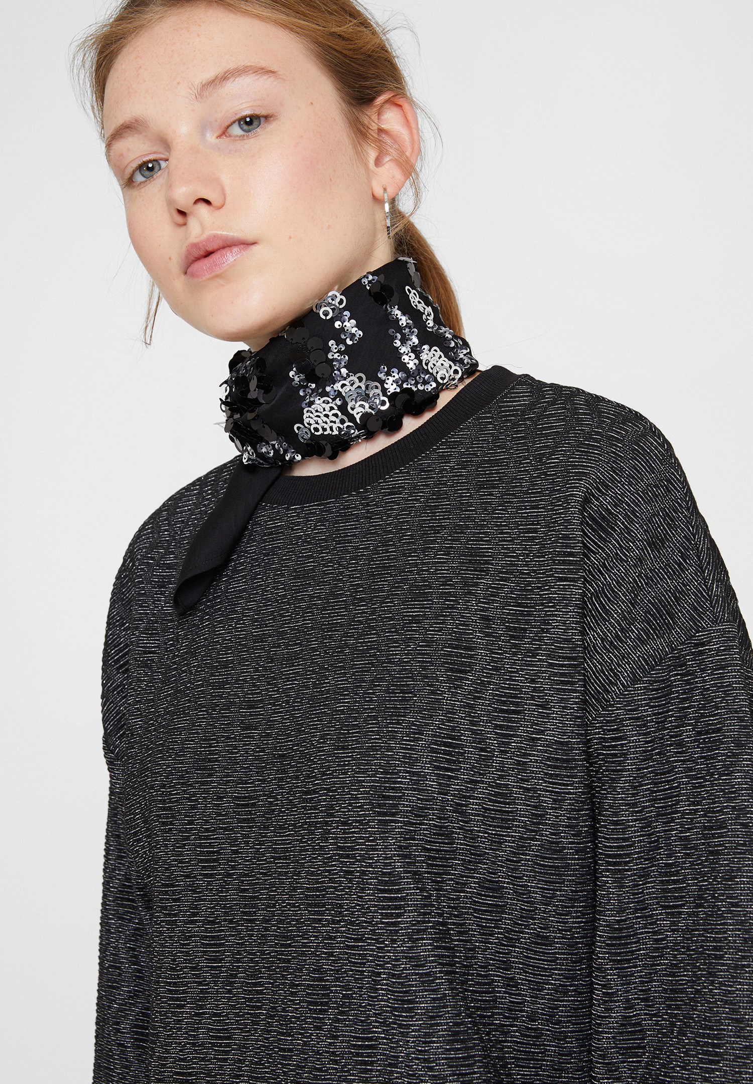 Women Black Scarf with Sequins