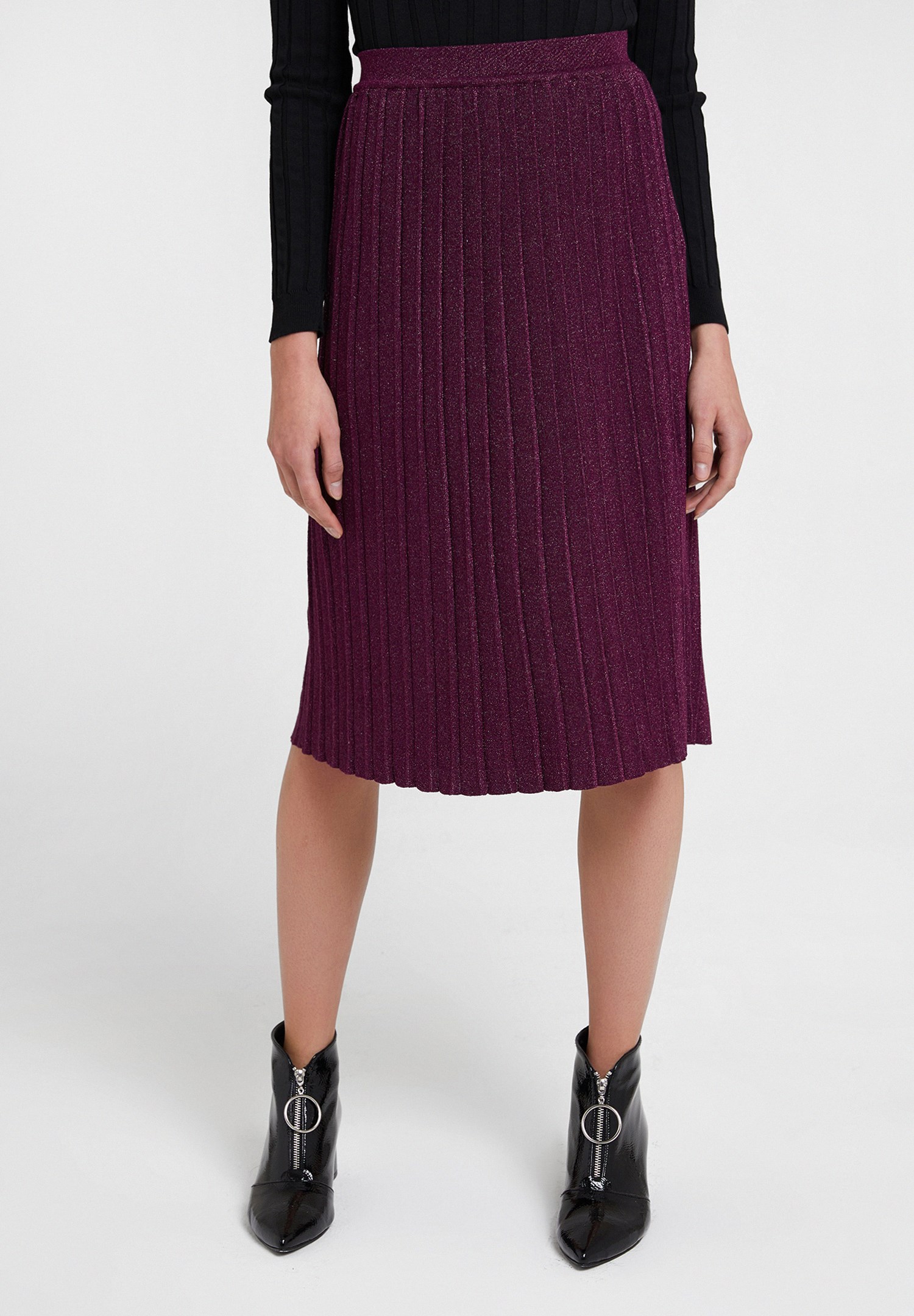Women Purple Shiny Pleated Skirt
