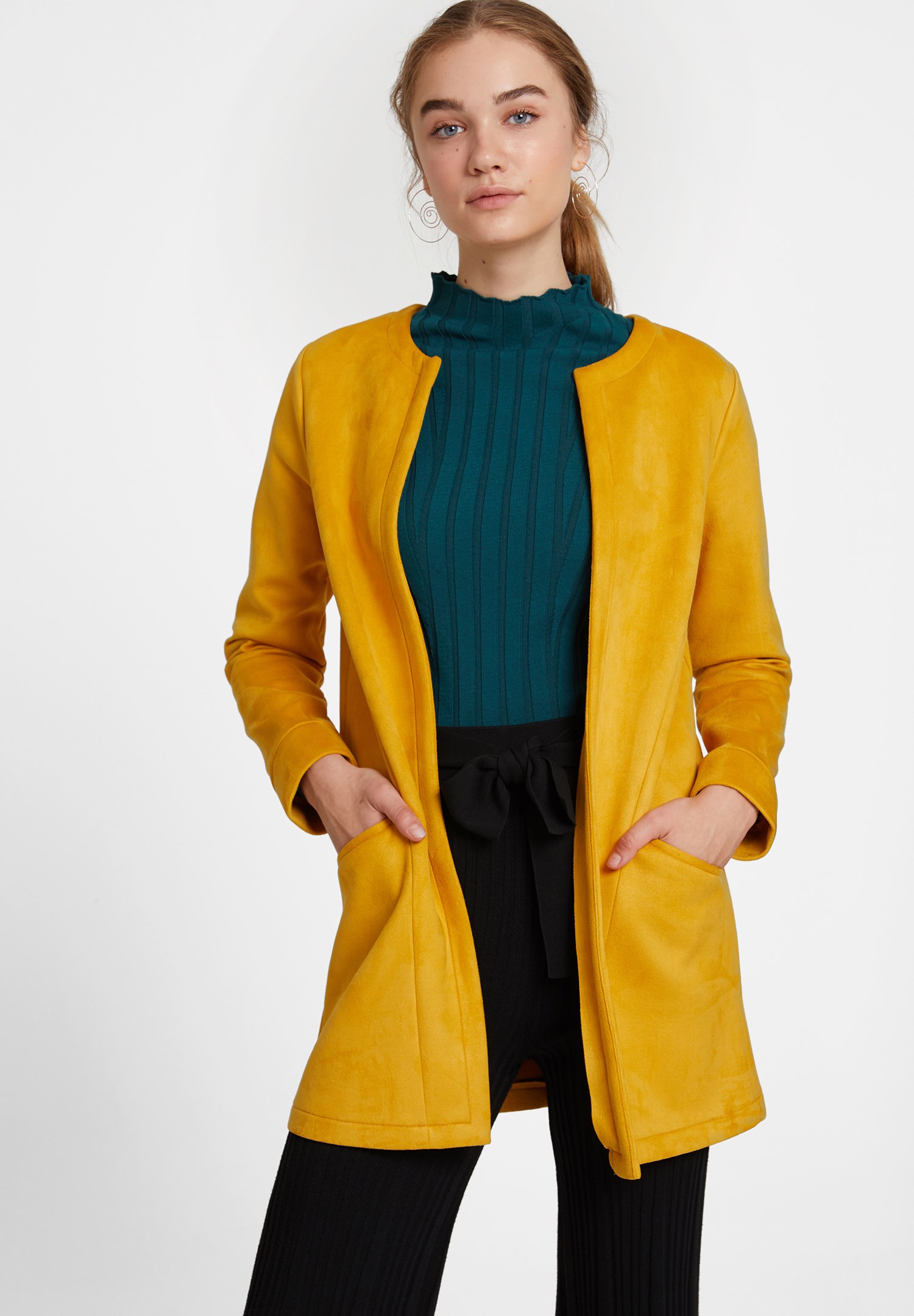 Women Yellow Suede Jacket with Pocket