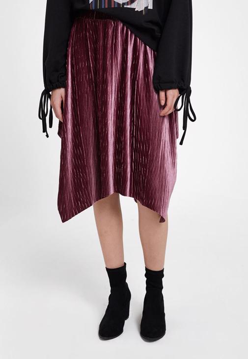 Purple Velvet Asymmetric Midi Skirt 