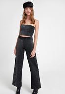 Women Black Striped Trousers with Shiny
