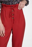Bayan Kırmızı Beli Bağlamalı Düğme Detaylı Pantolon