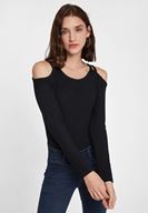 Women Black Pullover with Shoulder Details