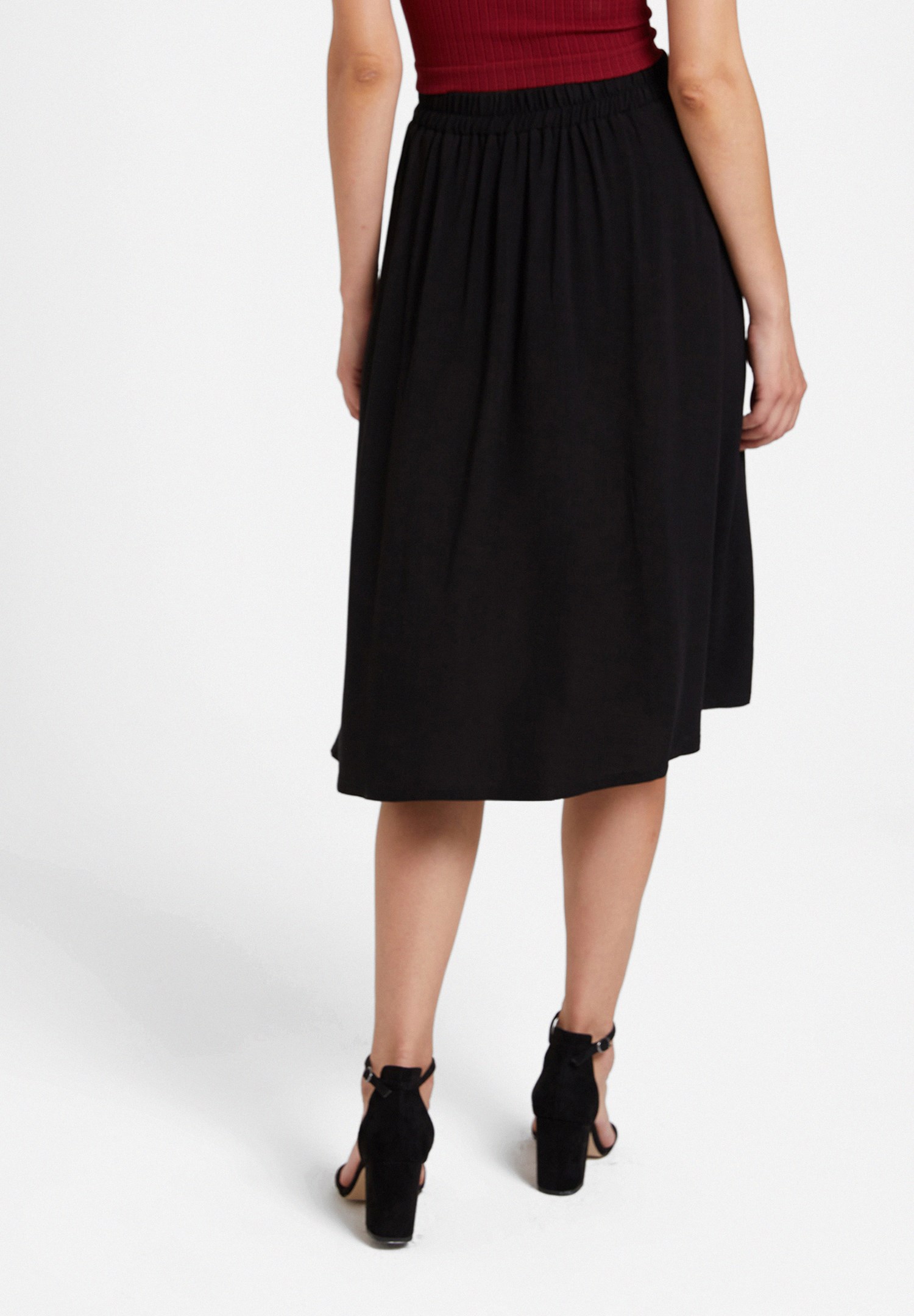 Women Black Midi Skirt with Buttons