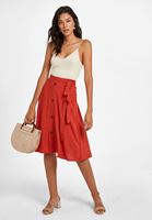 Women Red Midi Skirt with Buttons