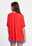 Bayan Kırmızı V Yaka Oversize Tişört