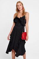 Bayan Siyah Fırfırlı Desenli Elbise