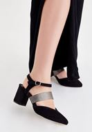 Bayan Siyah Parlak Detaylı Topuklu Ayakkabı