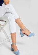 Bayan Mavi Toka Detaylı Yuvarlak Topuklu Ayakkabı