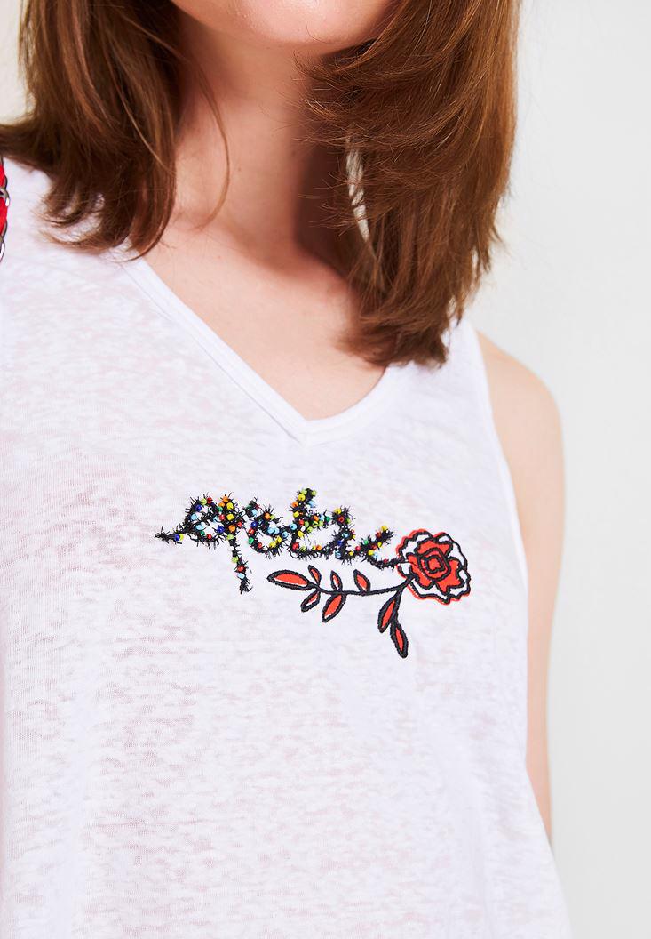 Women White Crop with Embroidery Details 