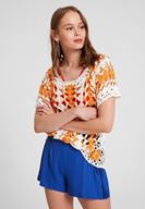 Women Orange Short Sleeve Knitwear
