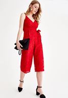 Women Red Jumpsuit with Lace Details