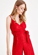 Women Red Jumpsuit with Lace Details