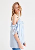 Women Blue Emroidered and Pearl Strappy Blouse