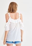 Women Cream Emroidered and Pearl Strappy Blouse
