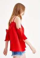 Women Red Pleated Blouse with Details