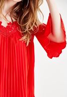 Women Red Pleated Blouse with Details