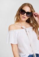 Women White Off Shoulder Blouse with Cord Details