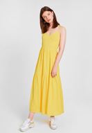 Bayan Sarı V Yaka Uzun Elbise