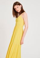 Bayan Sarı V Yaka Uzun Elbise