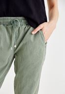 Bayan Yeşil Beli Lastikli Bağlama Detaylı Pantolon