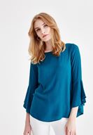 Women Blue Long Sleeve Blouse with Back Details