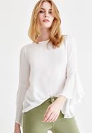 Women Cream Long Sleeve Blouse with Back Details