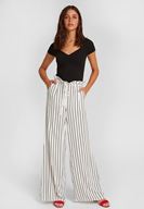 Women Mixed Stripe Patterned Pants with Details 