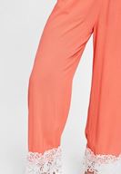 Women Red High Rise Pants with Lace Details