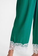 Bayan Yeşil Yüksek Bel Dantel Detaylı Bol Pantolon
