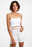 Women White Crop Top with Buckle Detail
