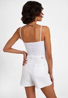 Women White Crop Top with Buckle Detail