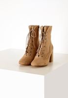 Women Cream Mid Heel Lace-up Boots