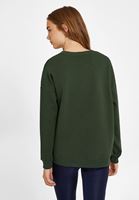 Bayan Yeşil Sıfır Yaka Uzun Kollu Sweatshirt
