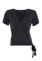 Women Black Crossover T-Shirt with Tie Detail