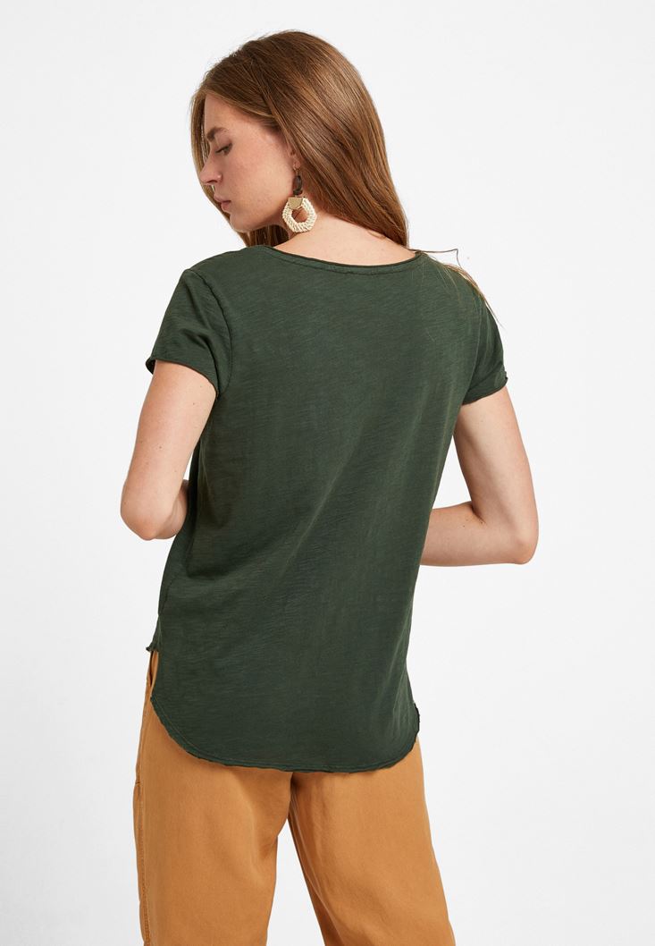 Bayan Yeşil U Yaka Tişört