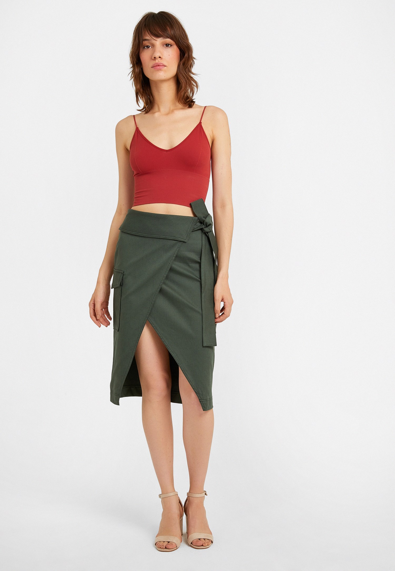 Women Green Belt Detailed Skirt