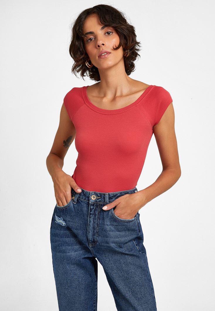 Red L WOMEN FASHION Shirts & T-shirts Bodysuit Asymmetric discount 65% Zara bodysuit 
