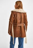 Bayan Kahverengi Cep Detaylı İçi Kürklü Ceket