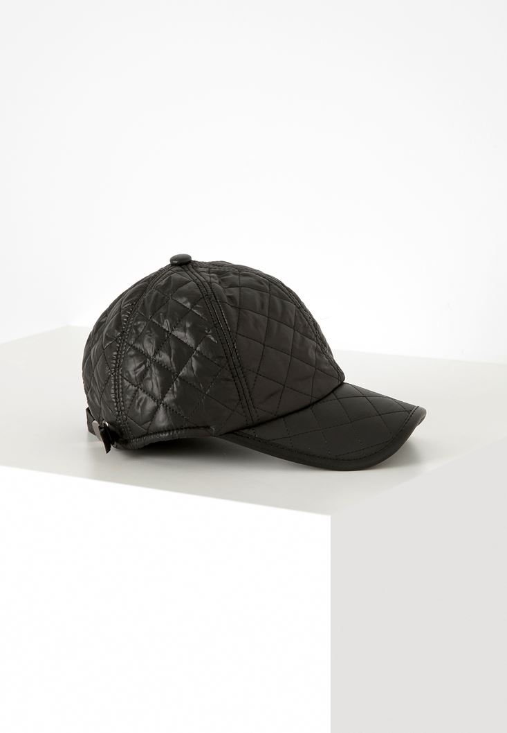 Black faux leather cap online