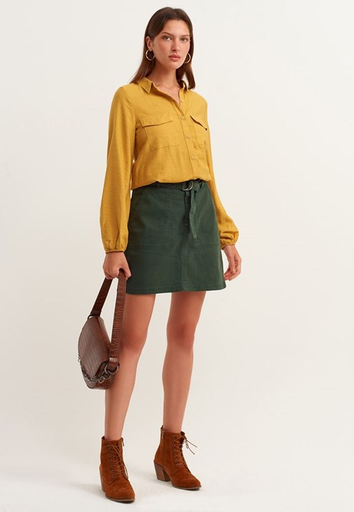 Green Belt Detailed Mini Skirt 