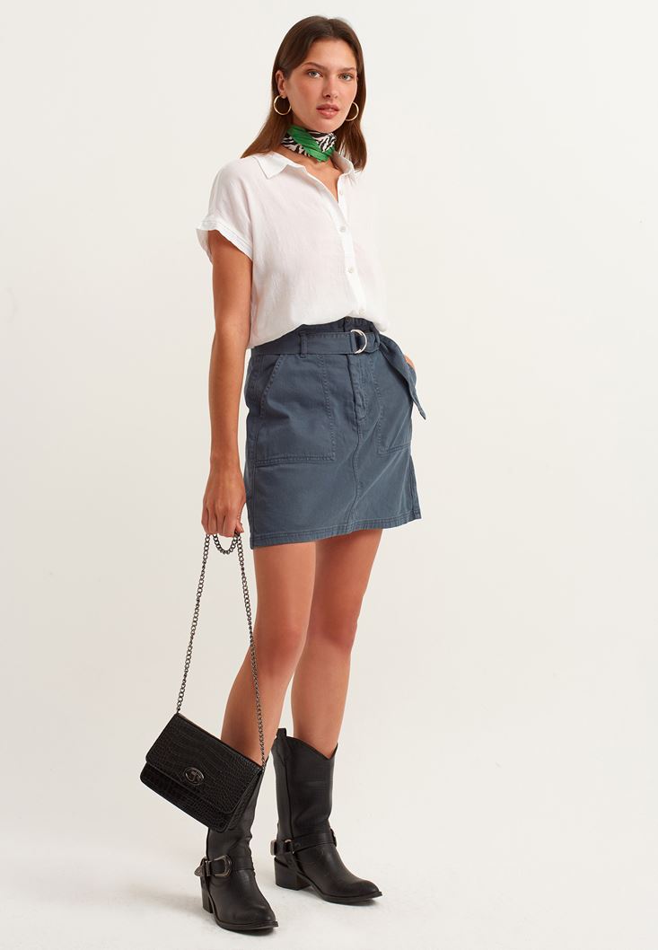 Grey Belt Detailed Mini Skirt Online Shopping | OXXOSHOP