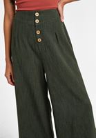 Bayan Yeşil Düğme Detaylı Yüksel Bel Pantolon