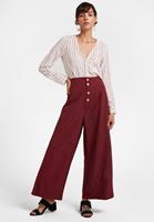 Women Bordeaux Buttoned High Rise Trousers
