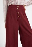 Women Bordeaux Buttoned High Rise Trousers