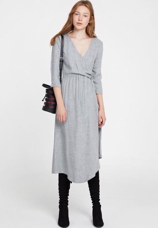Grey 3/4 Sleeve Long Dress 