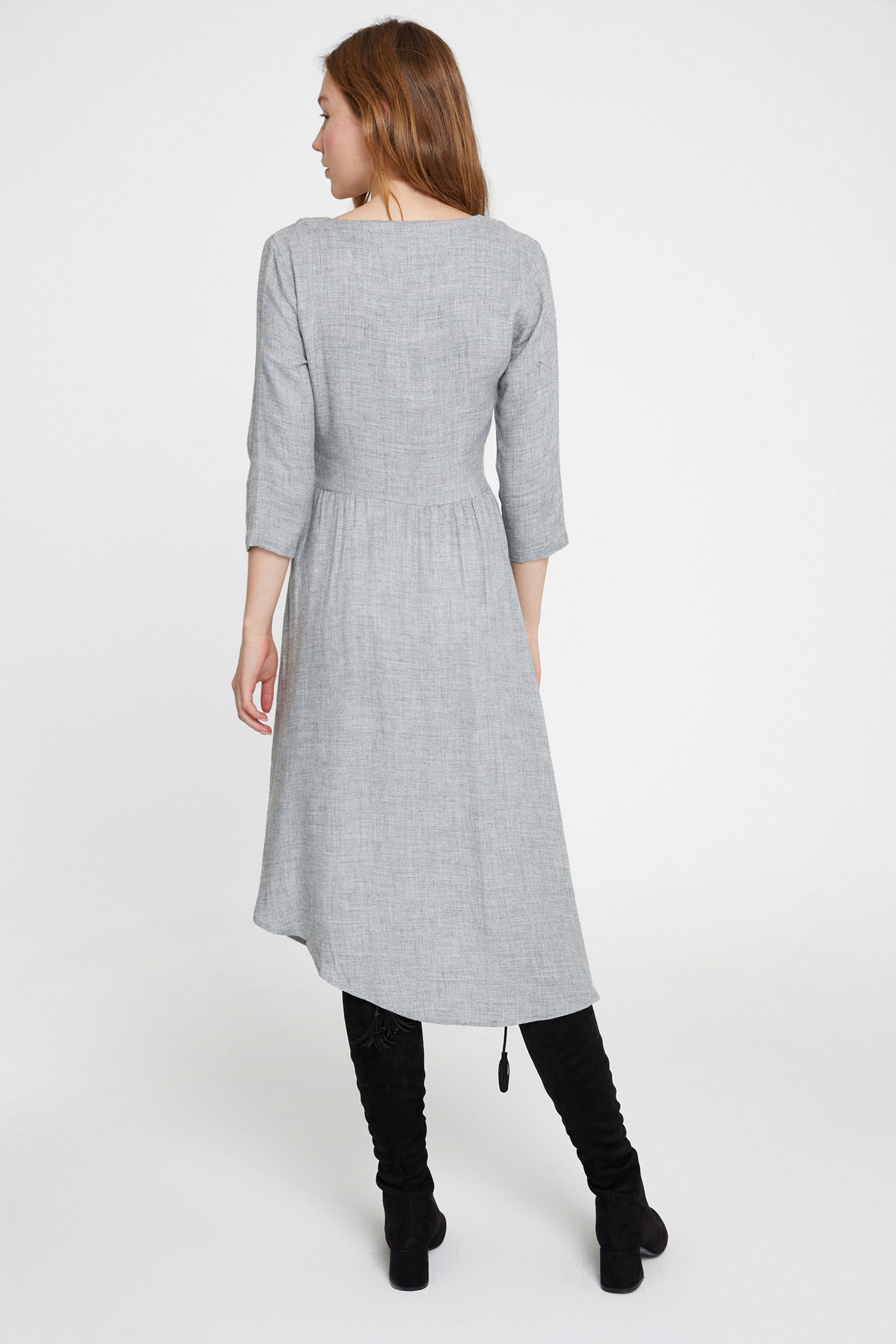 Women Grey 3/4 Sleeve Long Dress