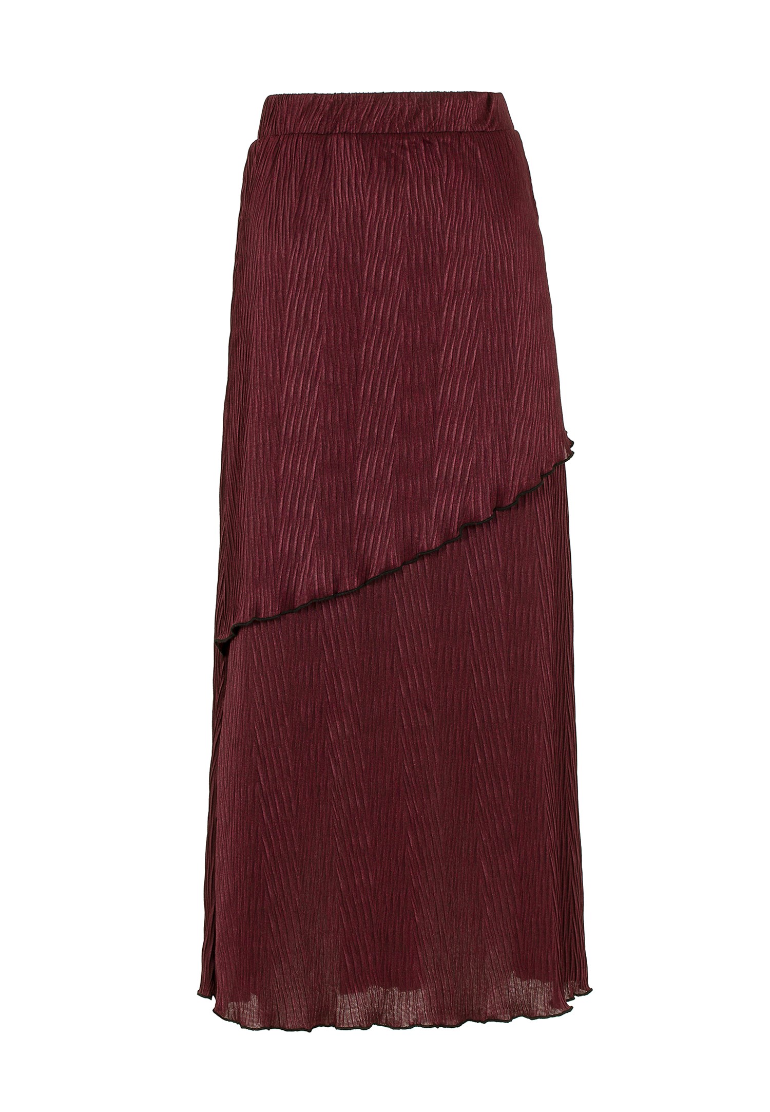 Women Bordeaux Pleated Midi Skirt