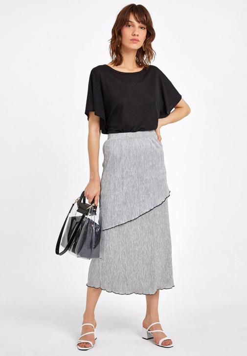 Grey Pleated Midi Skirt 