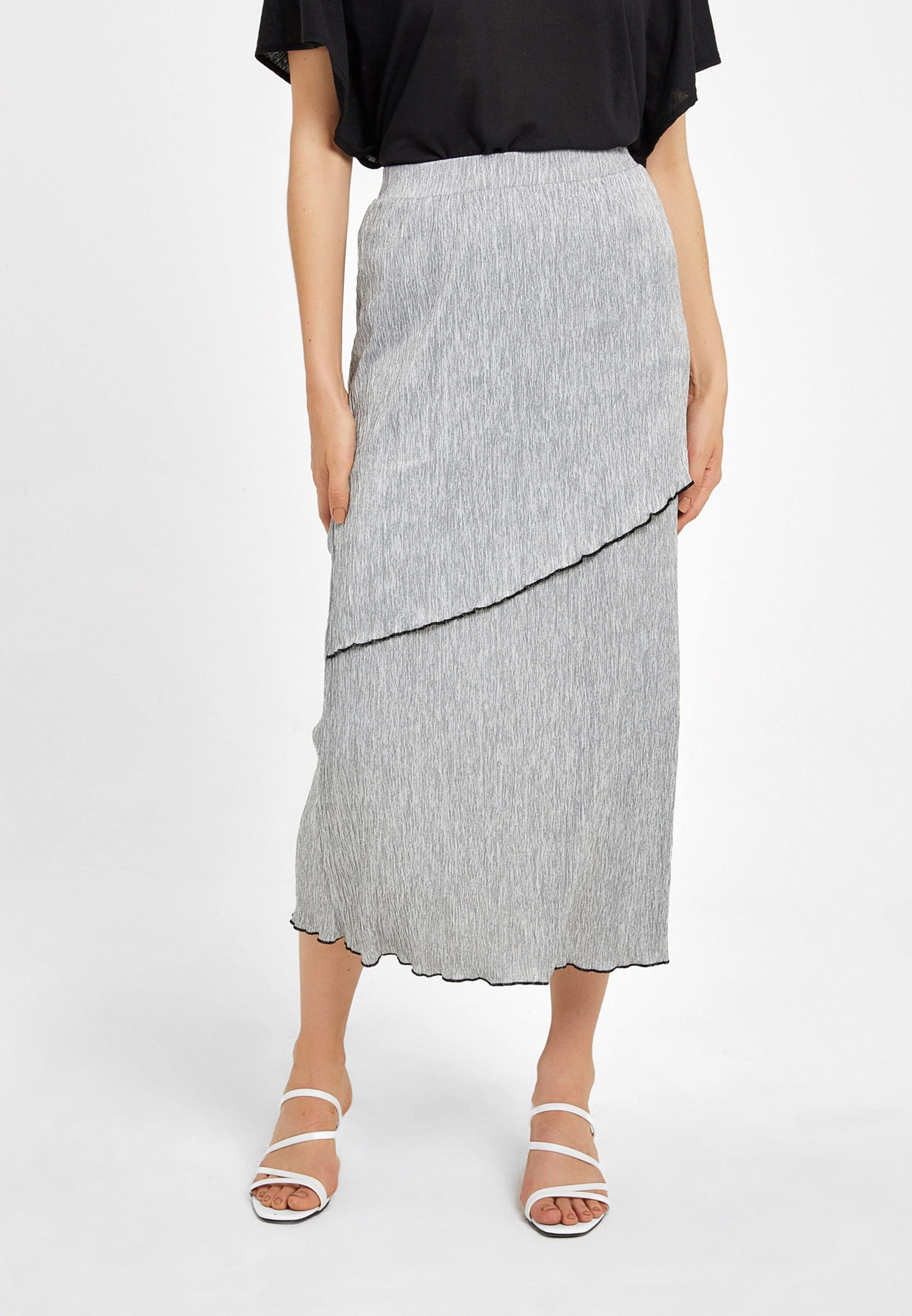 Women Grey Pleated Midi Skirt
